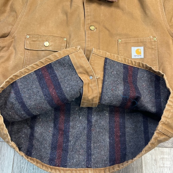 Vintage Tan CARHARTT Blanket Lined Barn Chore JACKET Mens Rugged Brown - Picture 3 of 11